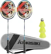 Kawasaki 2-Player Durable Badminton Racket Set Badminton Racquets Set with Shuttlecocks a Free Cover