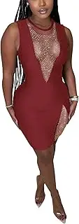 [WuLun] Women‘s Sexy Sparkly Rhinestone Sleeveless Bodycon Mini Dress Club Night Out Party Dress
