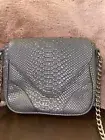 Croc Gator Leather Chain Flap Bag Danier Coco Taupe Gray