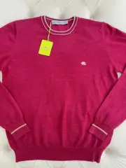 ETRO Milano Pullover Wool Knit Logo Crew Neck Maroon Red Sweater Men's M Size