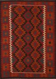 Tribal Kilim Geometric Oriental Rug Natural Dye Flat-Weave Reversible Carpet 5x7