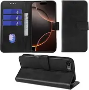 Compatible with iPhone 16e 6.1" Case Wallet - Leather Flip Cover with Card Holder, Magnetic Stand & Shockproof Protection, PU Shockproof Protection Soft Leather Flip Cover for iPhone 16e (Black)