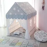 Emma Play House Tent for Kids – Indoor & Outdoor Cotton Teepee with Mat, Curtains & Windows | Portable Playhouse with Timber Frame | Kids Playhouse for Bedroom & Daycare | Home Furnishing