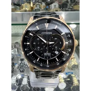 【金台鐘錶】CITIZEN 星辰手錶 男錶 三眼功能 不鏽鋼 42mm (黑x金) AN8196-55E