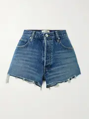 [FRAME] FRAME - The Hang Distressed Denim Shorts - Dark denim - 30 30 Blue