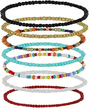 SAFIGLE 7 Piece Handmade Beaded Anklet Set Women's Anklet Elegantly Decorative Comfortable for Daily Wear