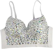 [Frediuo] Rhinestones Corset Top Shiny Bling Corset for Club Fancy Dress Stage Performance