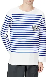 F-STYLE(エフスタイル) F Style T-Shirt, French Army Type, Border (White x Blue) Long Sleeve Shirt, Military Patch, White