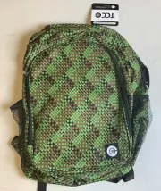 TCC 17 Inch School Backpack side pockets Green Brown NEW