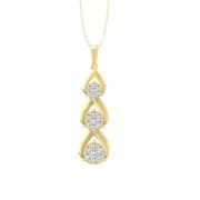 10K Yellow Gold Diamond Composite & Cluster Pendant 18" Silver Cable Chain