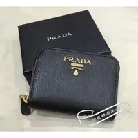 在飛比找蝦皮購物優惠-二手精品 PRADA 普拉達 黑色金字防刮牛皮ㄇ字 拉鍊 卡