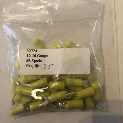 PVC Insulated Spade Terminal, #8 Stud, 12-10 AWG - 35 Pack