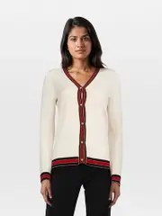 Cream Wool Striped Knit Cardigan