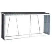 ToolCat Garden Metal Storage Shed, Firewood Rack Log Holder with Roof Black