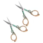 2pcs Sewing Scissors Stainless Steel Tailor Scissors Durable Shears Gold Green