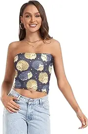 [FRODOTGV] Vintage Birds Flower Butterfly Women's Crop Tops Sexy Bandeau Tops for Women Stretchy Tube Top for Lady Gym