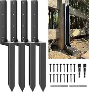 IRONBARBIE Thickened Fence Post Stakes, Metal Fence Post Repair Anchor Kit, Decking Posts, Brackets Mender for Repair Leaning 4x4/6x6 Wood Fence Post Support (Thicker 11-Gauge, 4 Pack/Black)