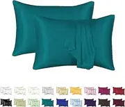 Luxurious Silky Satin Pillowcase for Hair and Skin - Set of 2 - Vegan Friendly - Standard Size - Silk Satin - Super Soft and Smooth, Cooling - Vegan (Teal)