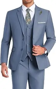 [Mrbuerly] Men Suit 3 Pieces Slim Fit, Groomsmen Business Jacket Vest Pant with Tie 2 Buttons Prom Tuxedo Xs/3630, Denim Blue, 5X-Large