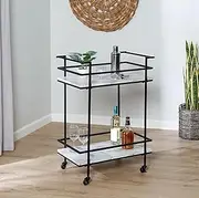 Honey-Can-Do Honey Can Do 2-Tier Rolling Bar & Serving Cart, Black & White Faux Marble CRT-09861 Black