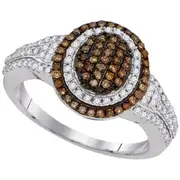 14k White Gold Round Brown Diamond Oval Cluster Ring 1/2 Cttw