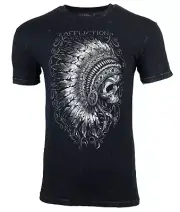 AFFLICTION Men's T-shirt APACHE BLACK LAVA Indian Skull Motorcycle Biker S-4XL