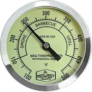 Midwest Hearth BBQ Smoker Thermometer for Barbecue Grill, Pit, Barrel 3" Dial (4" Stem Length, Glow Dial)
