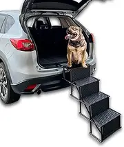 Durable Folding Dog Ramp for Large & Small Dogs - Supports Up to 250 Lbs - Portable Pet Steps with Non-Slip Surface for Trucks, SUVs, Cars & High Beds - Lightweight 4-Step Stairs for Safe Climbing