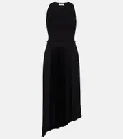 [McQueen] McQueen Ribbed-knit cotton midi dress AU 14 black