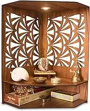 Beautiful Wooden Pooja Stand Mandir for Home Temple for Office Puja Mandir for Home Wall with LED Spot Light Product (H- 17, L- 10, W-15 Inch)