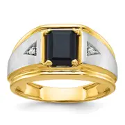 14k Two-tone Gold Men's Satin Onyx and Diamond Complete Ring