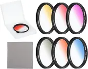 uxcell 55mm Gradual Color Filter Kit, 6 Piece Filters for Camera Lens Accessory Set with Case and Lens Cleaning Cloth for SLR Camera Photography, Orange, Yellow, Blue, Purple, Red, Grey