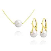 24K Gold and White Pearl Pendant Necklace Jewelry Set
