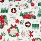 Vinyl Flannel Back Custom Fit Tablecloth,54"x76"Oval,CHRISTMAS TREES & TRUCKS,LK