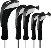 [FINGER TEN] Golf Club Head Covers Woods Driver Fairway Hybrid 3/4/5 Set, Headcovers Men Long Neck 1 3 5 7 X Interchangeable Number Tag, Fit Nike Ping Mizuno Titleist 460CC