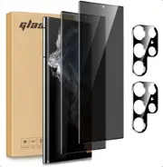 2 PCS Privacy Tempered Glass Screen Protector+ 2 PCS Camera Lens-For Galaxy S22 Ultra