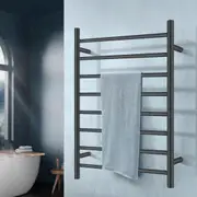 ACA 8 Rungs Aluminium Electric Heated Towel Rack Rail Round in Matte Black
