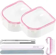 Rustark 7Pcs Gel Nail Remover Tools Kit Includes Pink Nail Soaking Bowl, Cuticle Pusher, Scraper, Nail Files, Buffer Block, Nail Dust Brush, Soak Off Gel Nail Bowl Polish Dip Powder Remover Kit