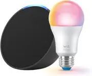 Echo Pop (newest model) with WiZ 60W A19 LED Smart Color Bulb - Charcoal