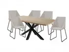 NOVAK DINING SET/BLACK LEGS/NATURAL VENEER TOP DINING TABLE + 6 DINING CHAIRS