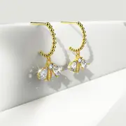 Solid 925 Sterling Silver Dancing Bee Half Hoop Earrings in Gold Vermeil