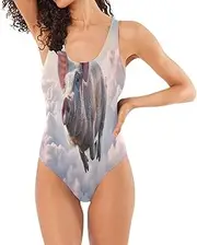 [RPLIFE] Cute Pig Flying Clouds Funny Womans Swim Suits, Low Back Swimsuits for Women, One-Piece Tummy Control Swimsuits for Women, Cute Pig Flying Clouds Funny, X-Large