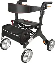 Rollator Folding Lightweight Compact Walking Frame 4 Wheel Walker with Seat Carry Bag Lockable Brakes, with 8'' Wheels and Seat Compact Folding Design