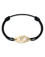 Dinh Van 18K Yellow Gold Menottes R12 Diamond Intertwined Handcuff Charm Adjustable Cord Bracelet
