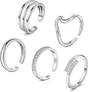 [TOKRING] Silver Gold Toe Rings for Women Stainless Steel Open Adjustable Toe Rings Summer Beach Foot Jewelry 5PCS