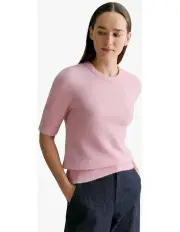 [Trenery] Alpaca Merino Blend Knit T-shirt in Mauve Pink