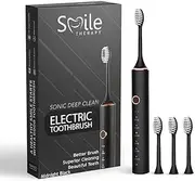Smile Therapy Advanced Sonic Electric Toothbrush - Rechargeable Electric Tooth Brush Adults & Kids Teeth Whitening Dental Tools, 50 Days Battery Life 4 Brush Heads 6 Modes, 2 Minute Timer (Black, Electric Toothbrush)