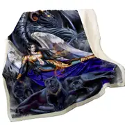 Cool Fantasy Warrior Angel Dragon and Panthers Throw Blanket
