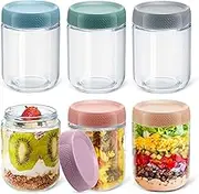 6 Pack Overnight Oats Jars with Airtight Lids, 16oz(480ml) Wide Mouth Mason Jars, Leak Proof Clear Glass with Lid, Glass Container Food Storage for Fruit Salad Cereal Snacks Spice