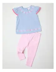 [Sprout] Floral Embroidered Top & Legging Set in Multi
